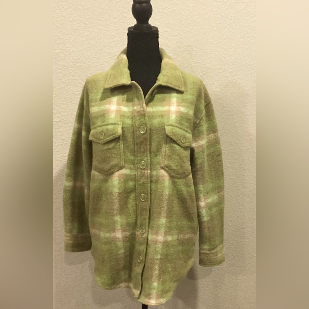 Joie Women's Green Plaid Shirt Jacket with Pockets Size Medium - Picture 2 of 7
